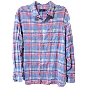 Vineyard Vines Shirt Mens XXL Blue Pink Tartan Flannel Button Collared Outdoor